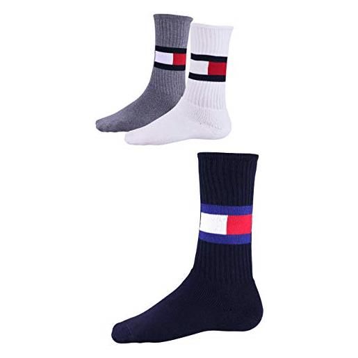 Tommy Hilfiger flag men's sock (3 pack) calze, bianco/blu navy/grigio, 43/46 uomo