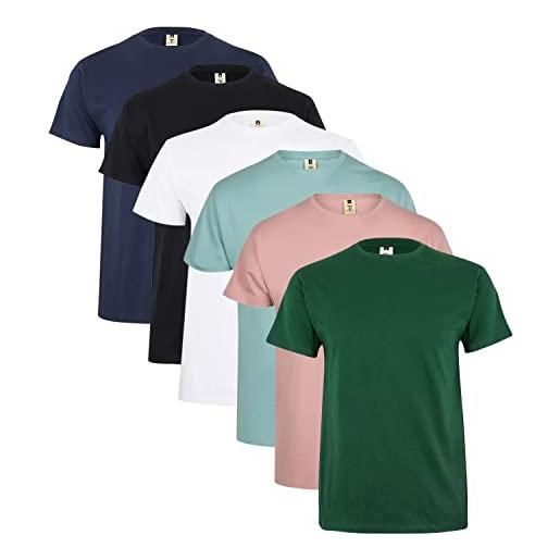 Genérico confezione da 6 magliette a maniche corte in cotone 100% , colori assortiti, 190 grammi, girocollo - t-shirt da uomo in cotone da uomo. , 2b2n2g, l