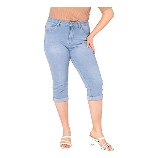 Nina Carter p200 jeans capri da donna, taglie grandi, a vita alta, stile vintage, azzurro (p200-6), 54