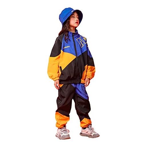 LOLANTA 2 pezzi vestiti hip hop bambini, unisex abiti blocchi di colore casual, set di giacche e pantaloni(12-13 anni, verde, tag 170)