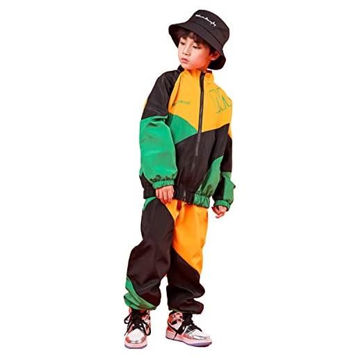 LOLANTA 2 pezzi vestiti hip hop bambini, unisex abiti blocchi di colore casual, set di giacche e pantaloni(8-9 anni, blu, tag 140)