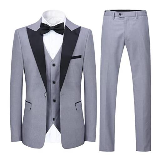 Sliktaa uomini banchetto d'affari gentleman costume con un bottone smoking costume a tre pezzi (giacca + pantaloni + gilet), grigio, s