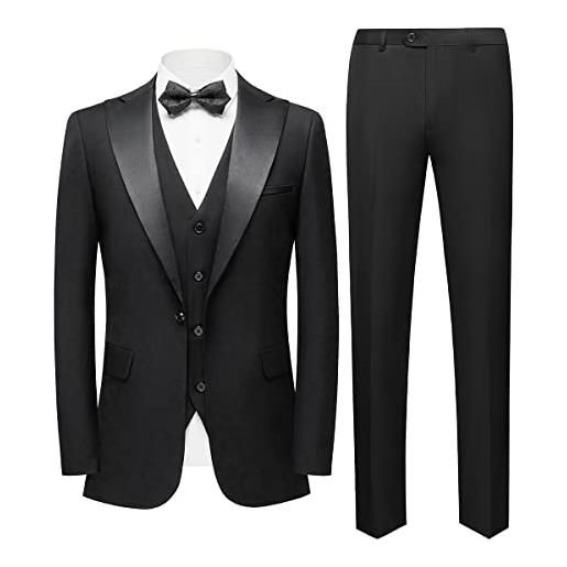 Sliktaa uomini banchetto d'affari gentleman costume con un bottone smoking costume a tre pezzi (giacca + pantaloni + gilet), nero , xxl