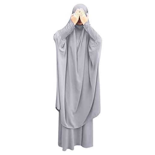OBEEII jilbab - 2 pezzi di vestiti per donne musulmane, khimar e gonne lunghe per preghiera e gite, copertura completa in due pezzi, verde militare, taglia unica