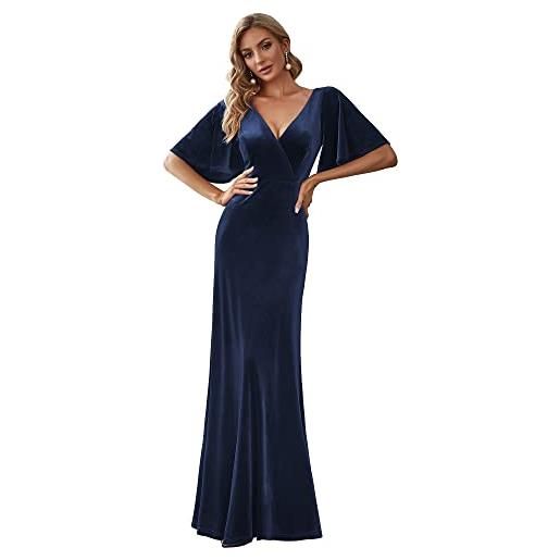 Ever-Pretty vestito da cerimonia linea ad a velluto scollo a v abiti da sera donna 00861 blu navy 36
