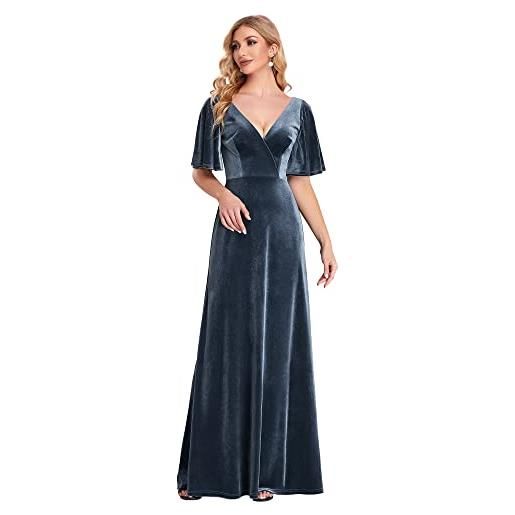 Ever-Pretty vestito da cerimonia linea ad a velluto scollo a v abiti da sera donna denim blu 38