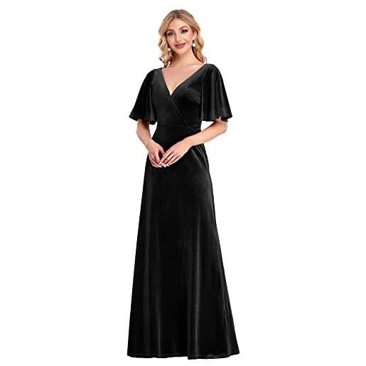 Ever-Pretty vestito da cerimonia linea ad a velluto scollo a v abiti da sera donna nero 54