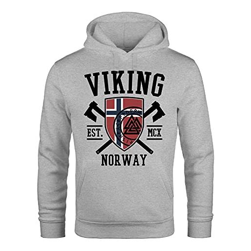 Neverless® viking norvegia norvegia - felpa con cappuccio e bandiera vichinga, stile nordico, da uomo, viking grigio, l