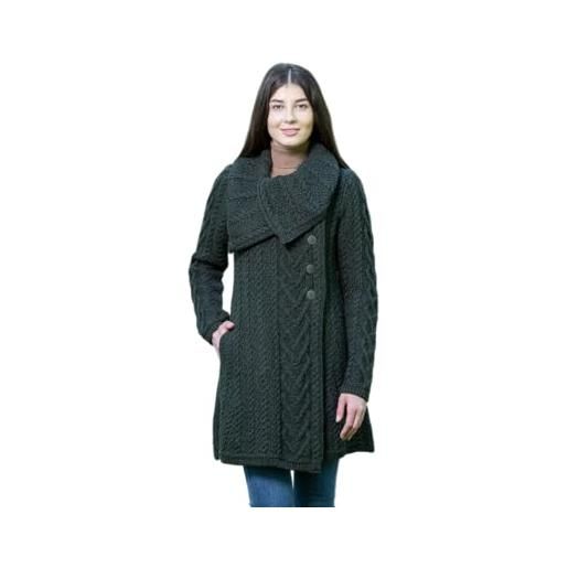 SAOL cappotto irlandese del cardigan lavorato a maglia classico delle donne della lana merino di 100% con le tasche, navy, xl