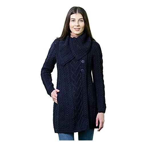 SAOL cappotto irlandese del cardigan lavorato a maglia classico delle donne della lana merino di 100% con le tasche, verde, m