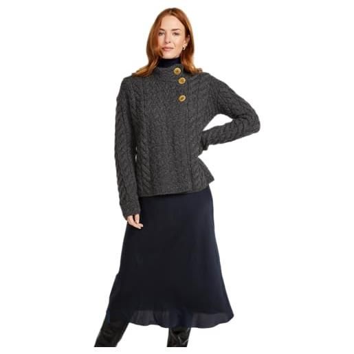 Aran Woollen Mills maglione cardigan asimmetrico irlandese multi cable knit lana merino, marmellata rosso, l