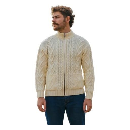 SAOL cardigan invernale da uomo, 100% lana merino irlandese, con cerniera, lavorato a maglia, caldo, con tasche, colore: carbone/verde militare - navy - xx-large