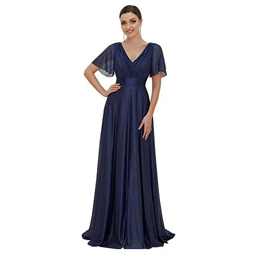 Ever-Pretty abito da festa maniche corte con volantes scollo a v stile impero linea ad a lunghezza del piano da donna verde scuro 52eu