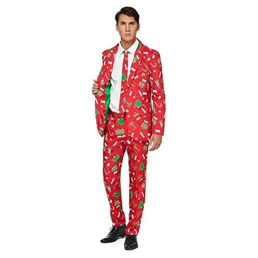 OFFSTREAM abito natalizio include giacca, pantaloni e cravatta, xl, rosso