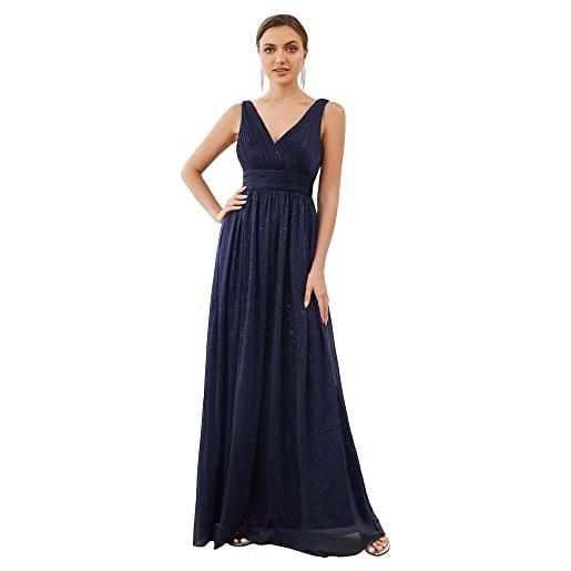 Ever-Pretty vestito da sera elegante stile impero scollo a v senza maniche plissettato donna blu navy 52
