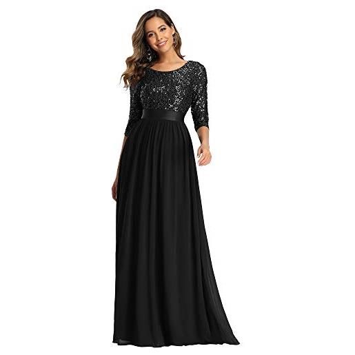 Ever-Pretty vestiti da sera e cerimonia donna linea ad a elegante manica 3/4 con paillettes abiti da damigella chiffon stile impero nero 44