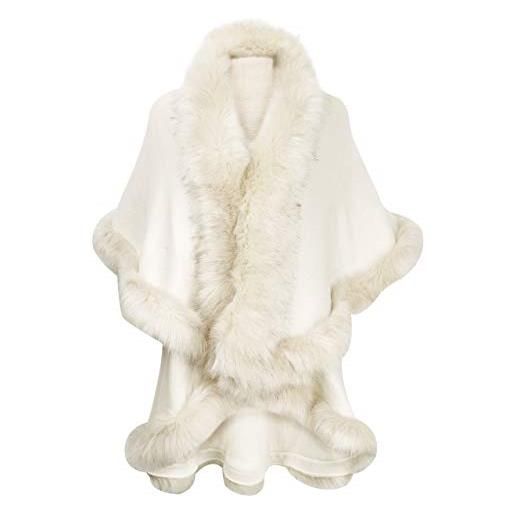 ZLYC donna invernale maglia stola scialle in pelliccia sintetica