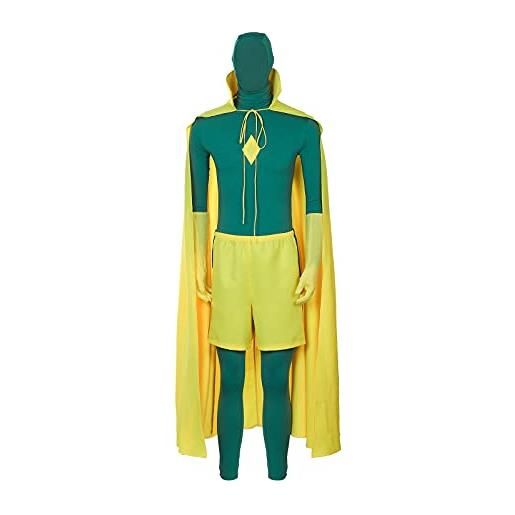 NUWIND vision costume cosplay mantello giallo tuta verde uomini supereroi accessori completo per il carnevale di halloween fancy dress partito per adulti xxl