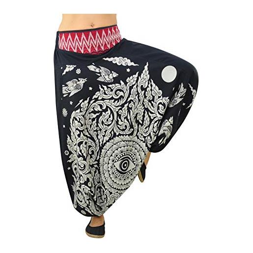 virblatt - pantaloni harem da donna | 100% cotone | pantaloni cavallo basso larghi estivi harem leggeri etnici alla turca - besonders nero xxl