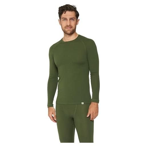 DANISH ENDURANCE maglia termica uomo in lana merino, manica lunga, per sci, trekking, escursionismo, verde, s