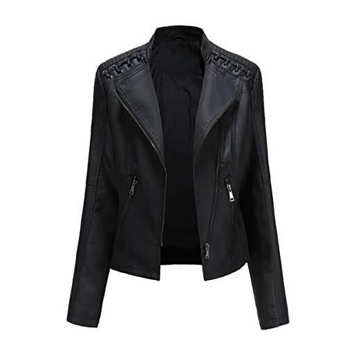Yynuda, giacca da motociclista da donna in ecopelle, elegante, con cerniera, classica, corta, beige, m