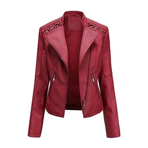 Yynuda, giacca da motociclista da donna in ecopelle, elegante, con cerniera, classica, corta, beige, l