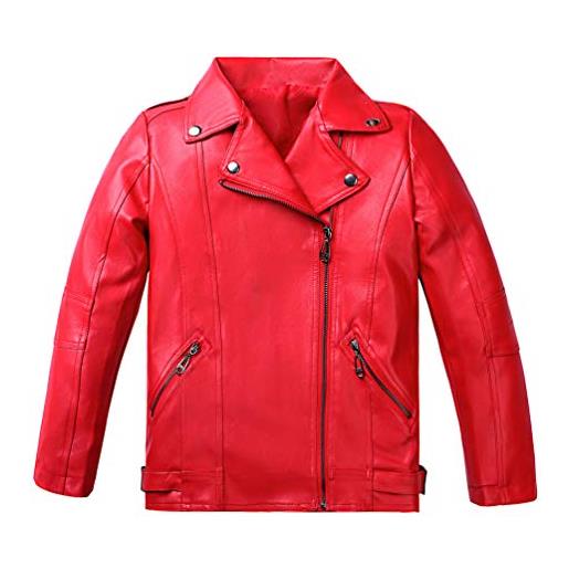 LAUSONS giacca di pelle ragazzo giubbotto ecopelle - giubbotti finta pelle moto con tasche rosso 10-11 anni