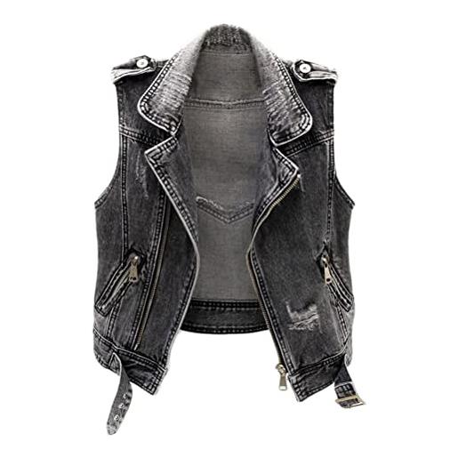 shownicer giubbotto jeans donna gilet denim jeans strappati retro panciotto slim fit primaverile autunno senza maniche giacca corta e nero xxl