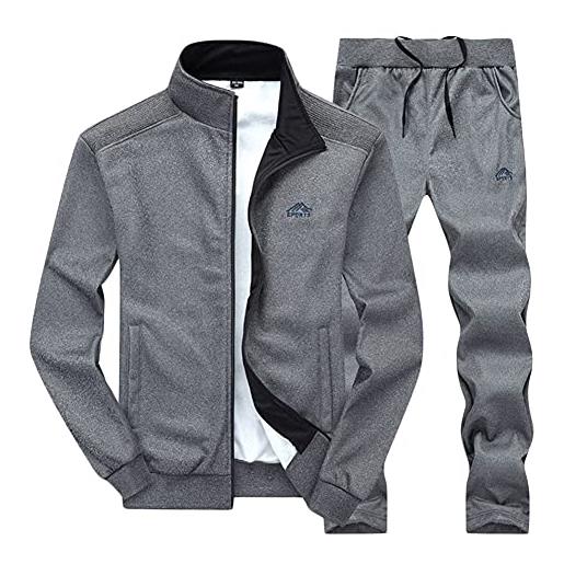 GUOCU tuta sportiva uomo giacca a maniche lunghe + pantaloni completo 2 pezzi felpata con cerniera pantaloni da jogging tute activewear tuta da ginnastica per jogging fitness, marina militare, 5xl