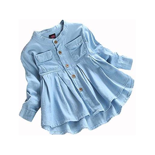 PINTUTU - bambina blusa ragazze vestito tinta unita maniche lunghe pulsanti camicia di jeans tenere caldo cappotto denim t-shirt 3-8 anni (blu, 4t)