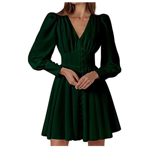 ticticlily vestiti donna elegante abito maniche lunghe con bottone scollo v vestido sera casuale cocktail abiti corto per donna estivi verde s