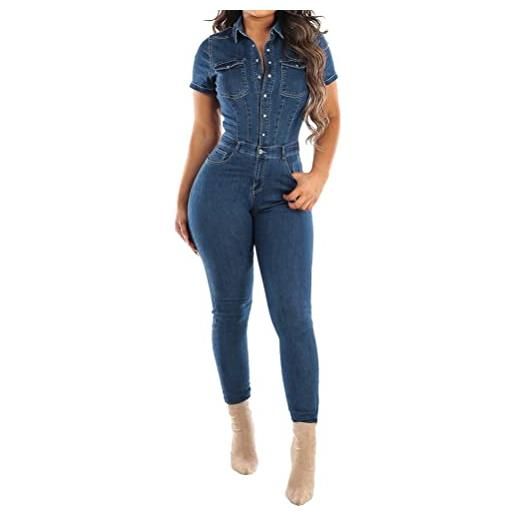 Onsoyours salopette jeans donna senza maniche tuta in denim jumpsuit pantaloni casual vintage boyfriend jeans lunga salopette estivi moda overall playsuit romper con tasche a blu. Scuro xs