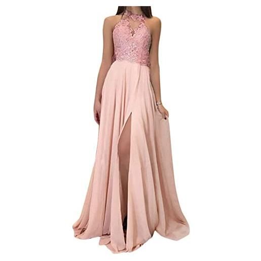 EGSDMNVSQ abito da sera in chiffon senza maniche in pizzo, avvolgente in tinta unita - vestito lungo per damigella, cocktail, festa e ballo