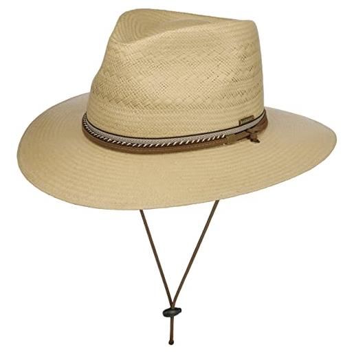 Stetson cappello di paglia ralcott traveller uomo/donna - da sole cappelli spiaggia con sottogola, fascia in pelle primavera/estate - xl (60-61 cm) natura