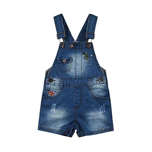 KIDSCOOL SPACE pantaloncini estivi per bebè e bambine/ragazzi, tuta corta jean regolabile, blu, 12-18 mesi