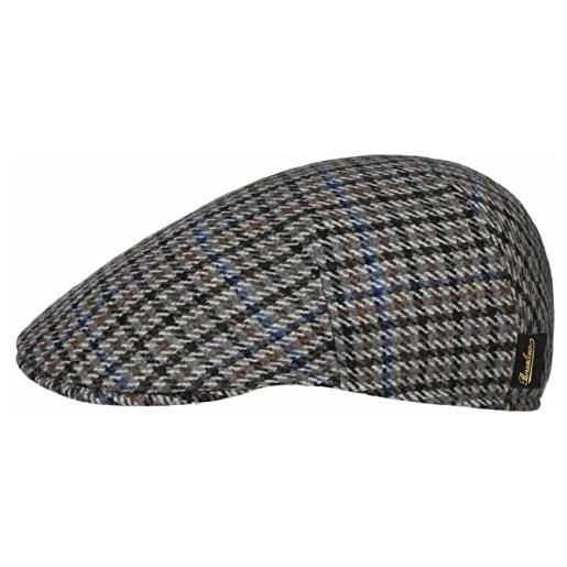 Borsalino coppola ventova check uomo - made in italy cappellino lana cappello piatto con visiera, fodera autunno/inverno - m (56-57 cm) grigio