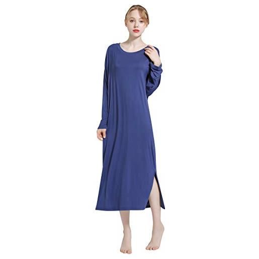 YAOMEI camicia da notte donna pigiama pigiami cotone modale, della biancheria della cinghia di babydoll chemise da note maniche lungo (taglia unica (solitamente adatto per s-2xl), blu)
