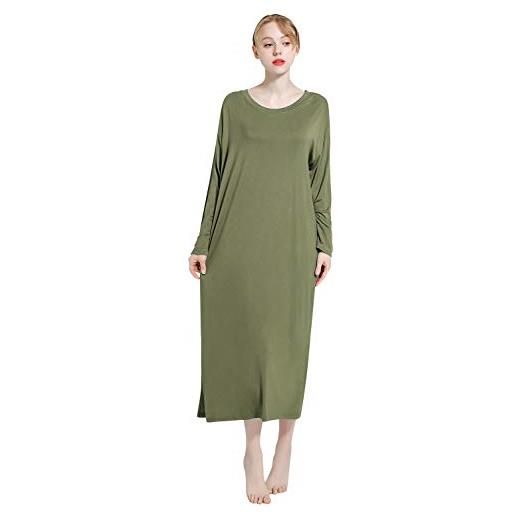 YAOMEI camicia da notte donna pigiama pigiami cotone modale, della biancheria della cinghia di babydoll chemise da note maniche lungo (taglia unica (solitamente adatto per s-2xl), verde)