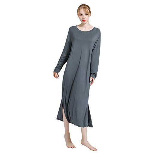 YAOMEI camicia da notte donna pigiama pigiami cotone modale, della biancheria della cinghia di babydoll chemise da note maniche lungo (taglia unica (solitamente adatto per s-2xl), grigio)