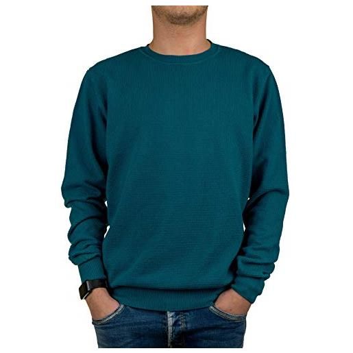 Iacobellis maglione uomo pullover girocollo maglia lavorata a punto spillo 100% cotone extafine made in italy - blu - m