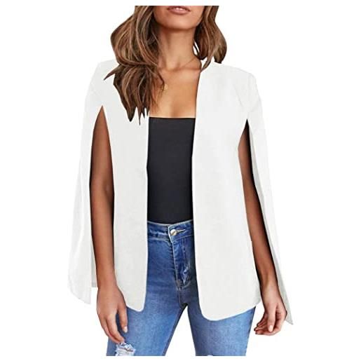 OMZIN manica del mantello delle donne di colore solido slim blazer aperto anteriore senza maniche plain elegante cape coat bianco s