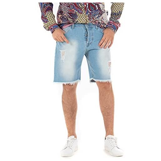 Giosal pantalone corto bermuda uomo jeans rotture cinque tasche sfrangiato casual (46, denim)