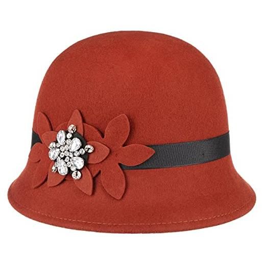 LIPODO cappello cloche con fiori e strass donna - made in italy feltro di lana da nastro grosgrain autunno/inverno - 54 cm ruggine