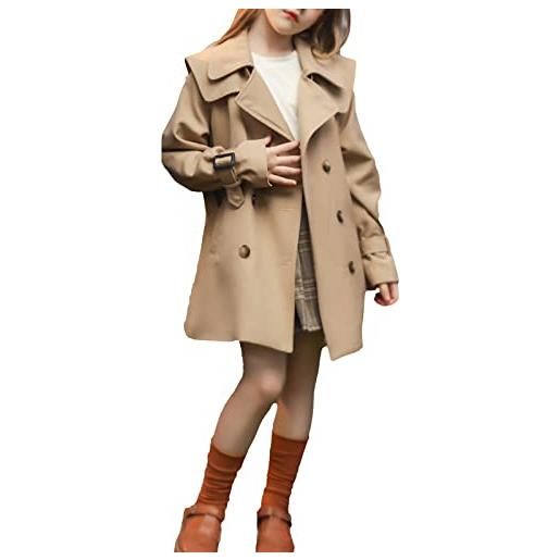 amropi ragazze trench coat con cintura ginocchio lunghezza giacca a vento jacket (cachi-2,4-6 anni)