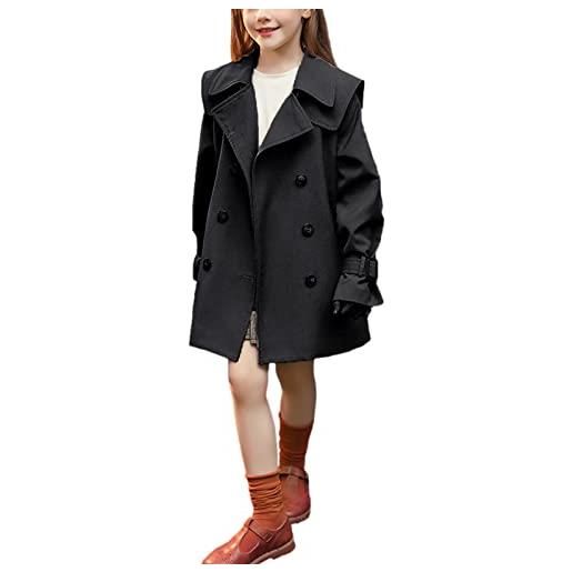 amropi ragazze trench coat con cintura ginocchio lunghezza giacca a vento jacket (nero-2,16-17 anni)