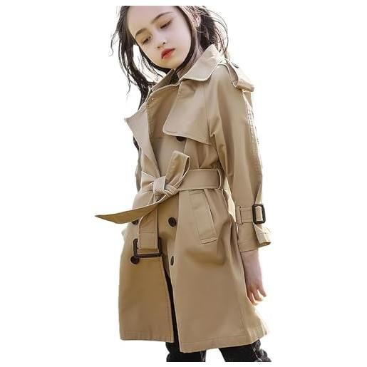 amropi ragazze trench coat con cintura ginocchio lunghezza giacca a vento jacket (cachi, 14-15 anni)