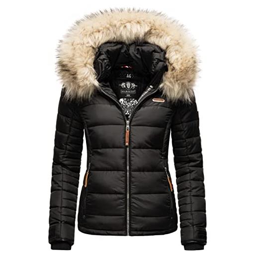 Marikoo - giacca invernale da donna trapuntata con pelliccia sintetica rimovibile, taglie xs-3xl, nero , m