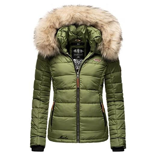 Marikoo - giacca invernale da donna trapuntata con pelliccia sintetica rimovibile, taglie xs-3xl, grigio, m