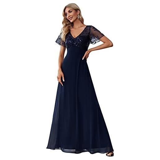 Ever-Pretty abiti da sera e cerimonia maniche corte stile impero linea ad a elegante donna abiti da damigella blu navy 50