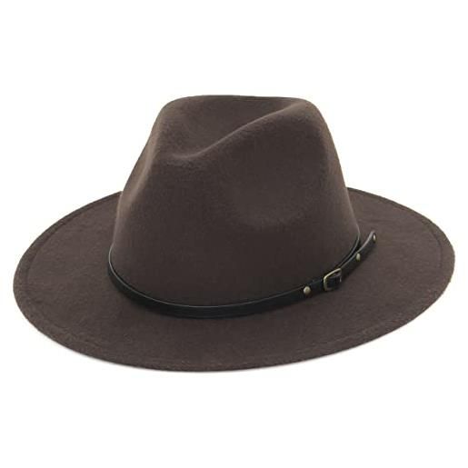 EOZY cappello fedora classico da uomo, a tesa larga, cappello piatto a punta, cappello panama fedora, in feltro piatto e panno di lana, per feste in spiaggia e per uso quotidiano caff 7-7 1/4